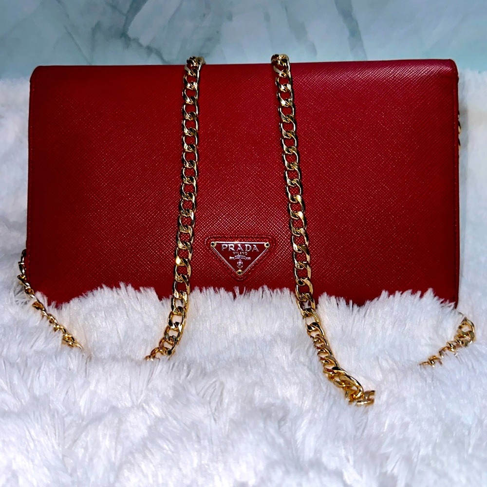 Prada Crossbody Wallet on Chain with gold hardware